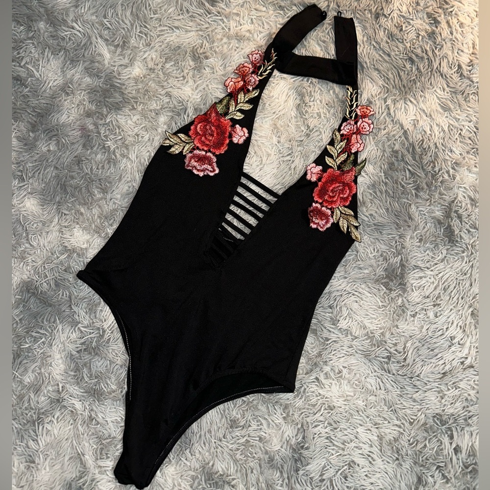 Rose embroidered body suit